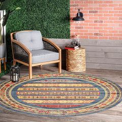 Multicolor Round Area Rug Tropical Botanical Easy Cleaning Non Slip Washable
