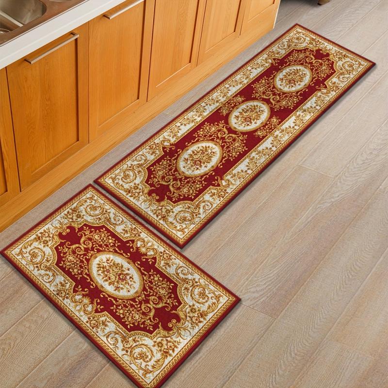 Floral Print Kitchen Rug Set, Soft and Absorbent, Non-Slip
