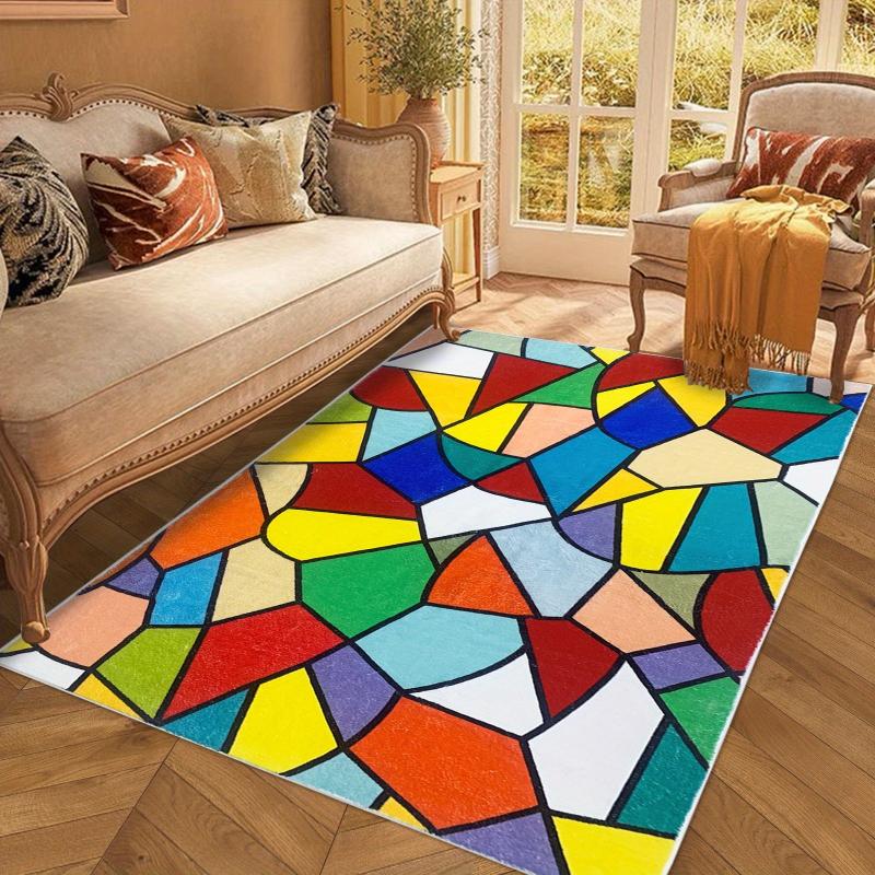 Geometric Pattern Carpet With Anti slip Backing Modern Dopamine Style Area Rug