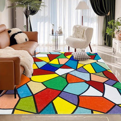 Geometric Pattern Carpet With Anti slip Backing Modern Dopamine Style Area Rug