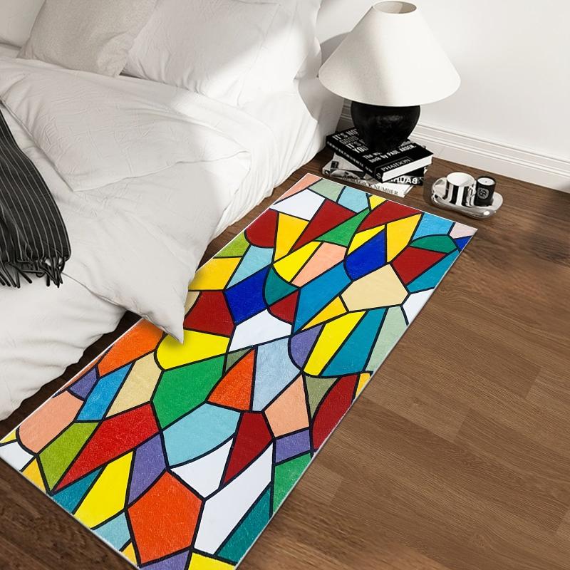 Geometric Pattern Carpet With Anti slip Backing Modern Dopamine Style Area Rug