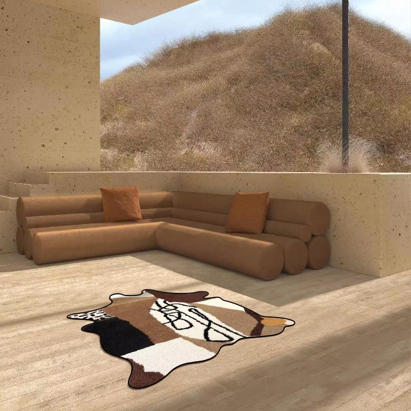 Abstract Cow Shaped Kitchen Rug Plush Carpet Vintage