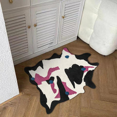 Abstract Cow Shaped Kitchen Rug Plush Carpet Vintage
