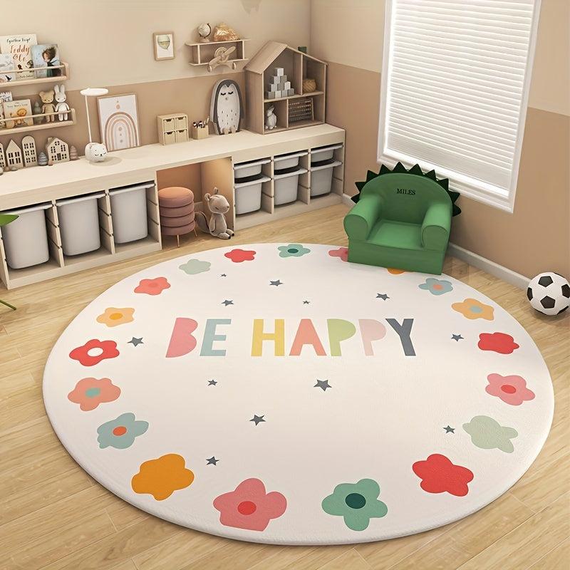 47in Rainbow Round Kids Play Rug Non-slip Soft Alphabet Nursery Area Rug