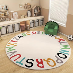 47in Rainbow Round Kids Play Rug Non-slip Soft Alphabet Nursery Area Rug