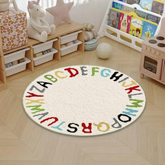 47in Rainbow Round Kids Play Rug Non-slip Soft Alphabet Nursery Area Rug