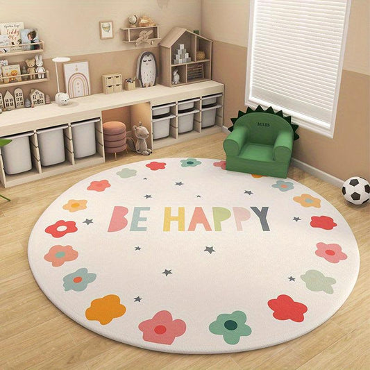 47in Rainbow Round Kids Play Rug Non-slip Soft Alphabet Nursery Area Rug