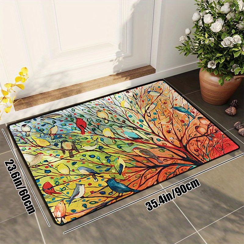 Colorful Bird Branch Square Door Mat Non Slip Absorbent Doormats
