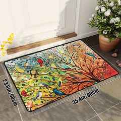 Colorful Bird Branch Square Door Mat Non Slip Absorbent Doormats