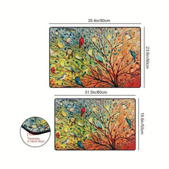 Colorful Bird Branch Square Door Mat Non Slip Absorbent Doormats
