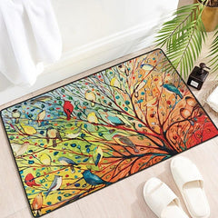 Colorful Bird Branch Square Door Mat Non Slip Absorbent Doormats
