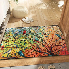 Colorful Bird Branch Square Door Mat Non Slip Absorbent Doormats