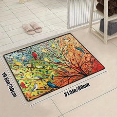 Colorful Bird Branch Square Door Mat Non Slip Absorbent Doormats