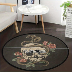 Skull Rose Flower Round Carpet Non Slip Rug Washable Floor Mats For Home Decor