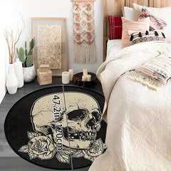 Skull Rose Flower Round Carpet Non Slip Rug Washable Floor Mats For Home Decor
