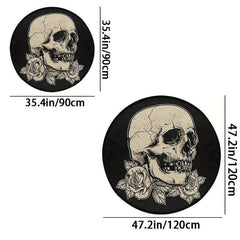 Skull Rose Flower Round Carpet Non Slip Rug Washable Floor Mats For Home Decor