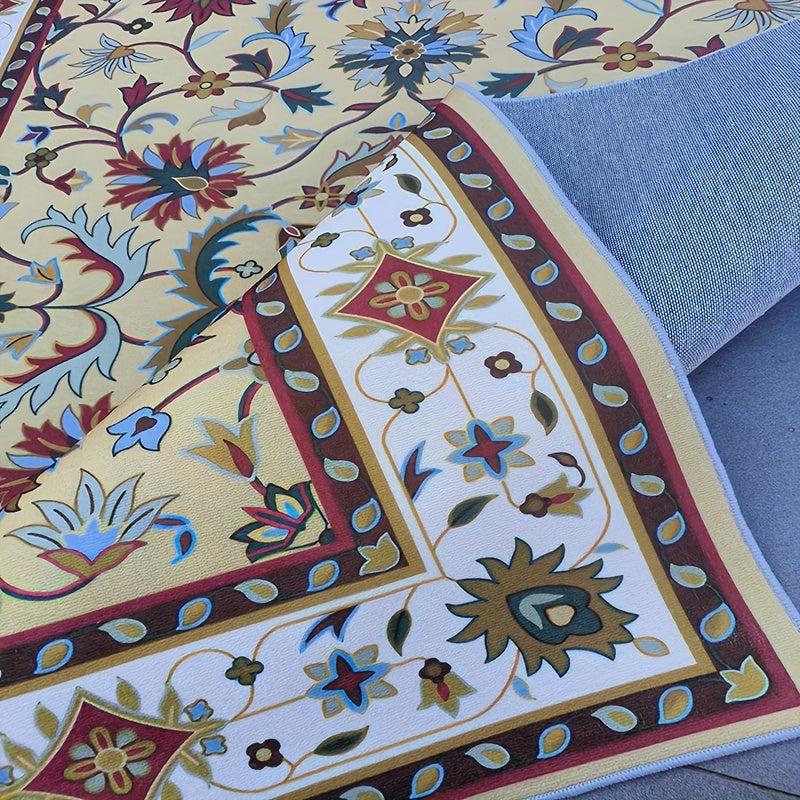 Vintage Floral Area Rug Non-slip Soft Polyester Fiber Mat