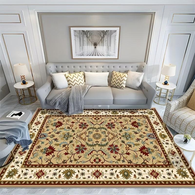 Vintage Floral Area Rug Non-slip Soft Polyester Fiber Mat