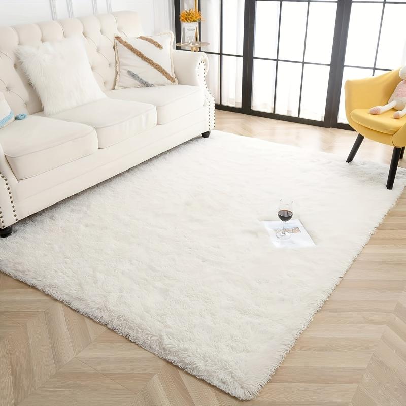 Soft Shaggy Ivory Rug 4x6 Fuzzy Plush Bedroom Area Rug