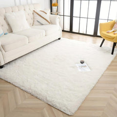 Soft Shaggy Ivory Rug 4x6 Fuzzy Plush Bedroom Area Rug
