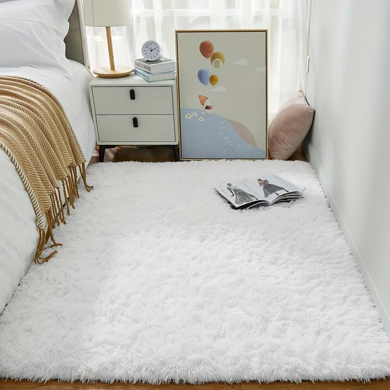Soft Shaggy Ivory Rug 4x6 Fuzzy Plush Bedroom Area Rug