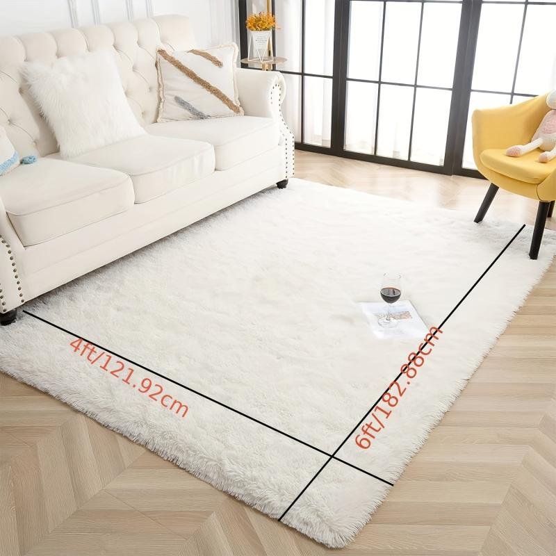 Soft Shaggy Ivory Rug 4x6 Fuzzy Plush Bedroom Area Rug