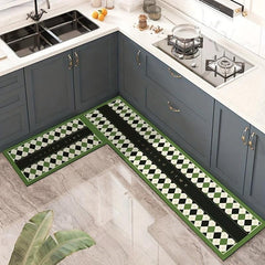 Green Checkered Pattern Area Rug Christmas Theme Kitchen Rugs