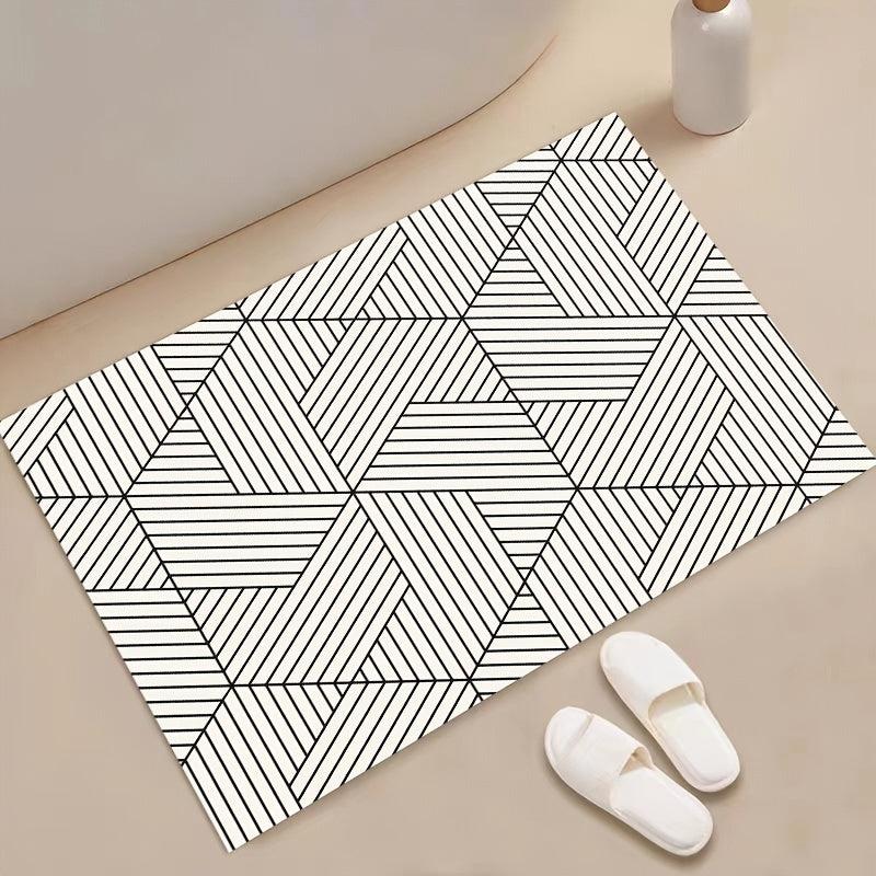 Geometric Pattern Bath Rug Absorbent Non-slip Bath Mat Diatom Mud Material