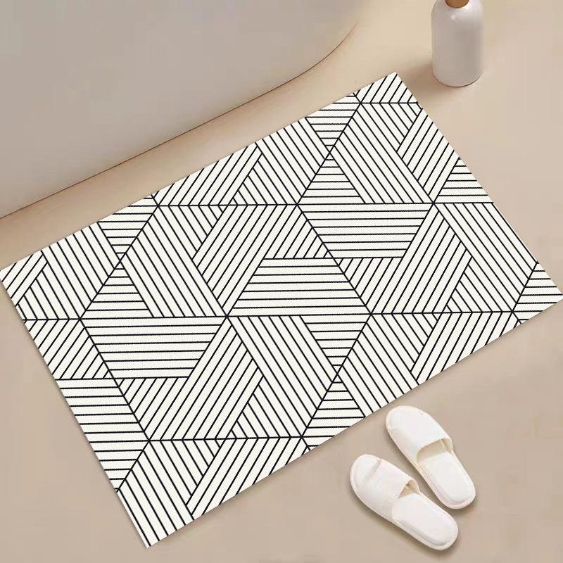 Geometric Pattern Bath Rug Absorbent Non-slip Bath Mat Diatom Mud Material
