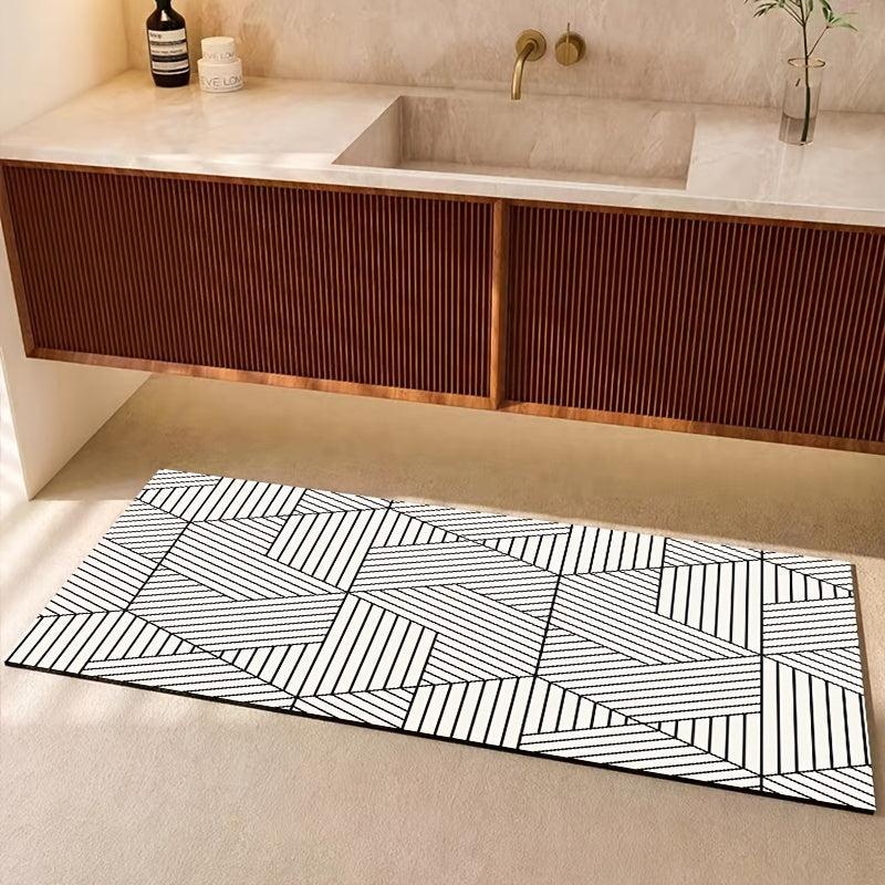 Geometric Pattern Bath Rug Absorbent Non-slip Bath Mat Diatom Mud Material