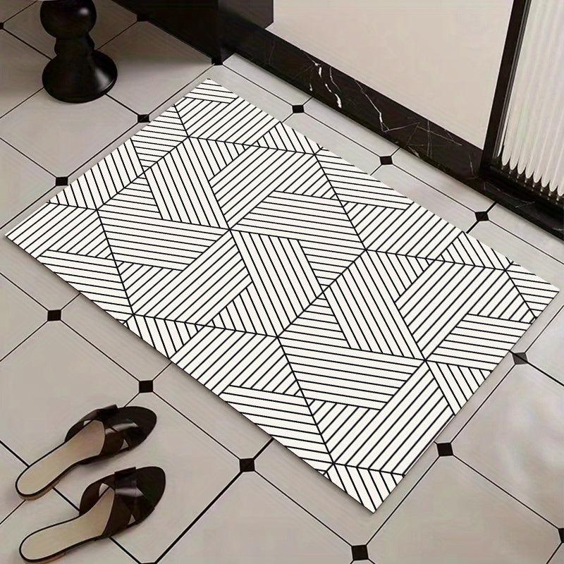 Geometric Pattern Bath Rug Absorbent Non-slip Bath Mat Diatom Mud Material