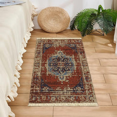 Red Woven Tassel Fabric Area Rug Ethnic Style Home Decor Rug