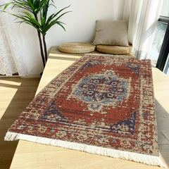 Red Woven Tassel Fabric Area Rug Ethnic Style Home Decor Rug