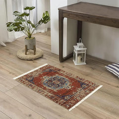 Red Woven Tassel Fabric Area Rug Ethnic Style Home Decor Rug