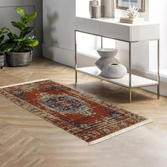Red Woven Tassel Fabric Area Rug Ethnic Style Home Decor Rug
