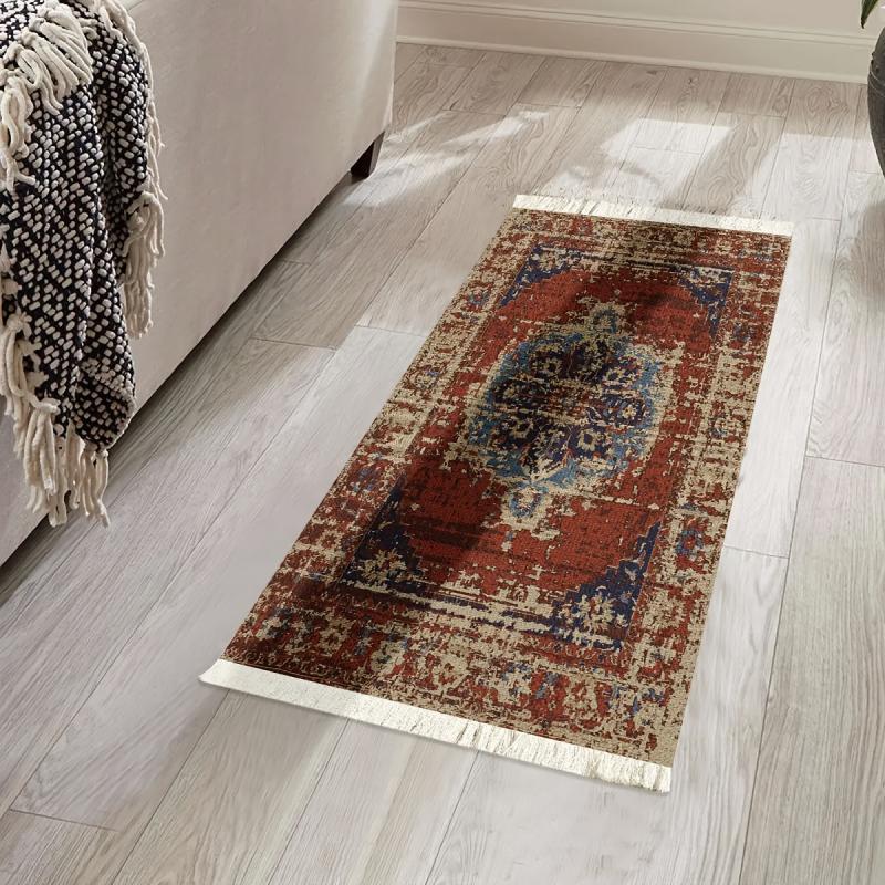 Red Woven Tassel Fabric Area Rug Ethnic Style Home Decor Rug