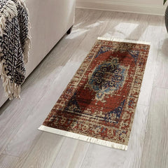 Red Woven Tassel Fabric Area Rug Ethnic Style Home Decor Rug