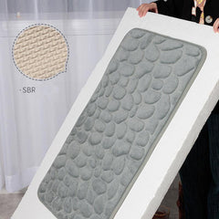 Grey Cobblestone Bathroom Rug Non Slip Padded Bath Mat For Shower