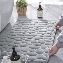 Grey Cobblestone Bathroom Rug Non Slip Padded Bath Mat For Shower