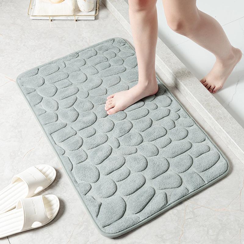 Grey Cobblestone Bathroom Rug Non Slip Padded Bath Mat For Shower
