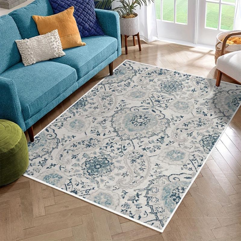 Vintage Boho Area Rug Stain Resistant Floral Living Room Bedroom Mat