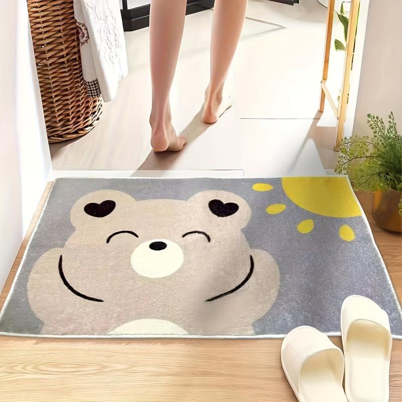 Cartoon Bear Door Mat Non-slip Shaggy Welcome Floor Mat Soft Waterproof Rugs