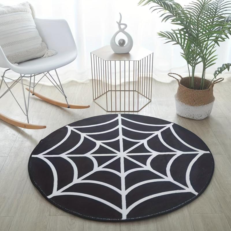 Halloween Spider Web Round Carpet Soft Mat Living Room Bedroom Bed Mat