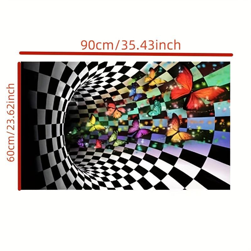 Colorful Butterfly Print Area Rug for Living Room 3D Trap Floor Carpet Mat