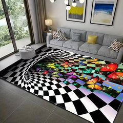 Colorful Butterfly Print Area Rug for Living Room 3D Trap Floor Carpet Mat
