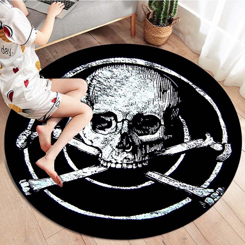 Skull Print Round Area Rug Non Slip Washable Rug For Living Room Bedroom
