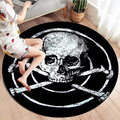 Skull Print Round Area Rug Non Slip Washable Rug For Living Room Bedroom