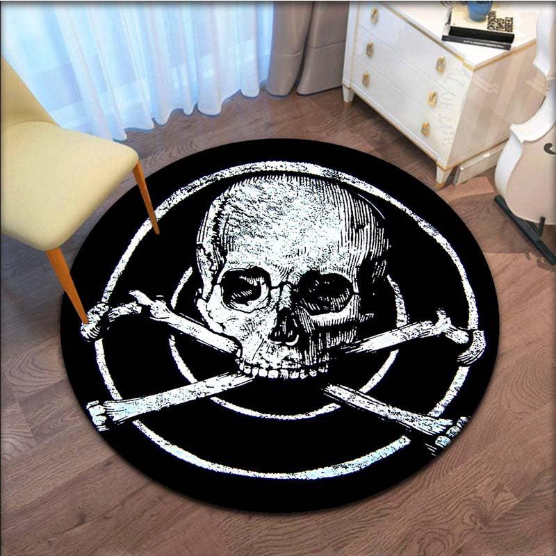 Skull Print Round Area Rug Non Slip Washable Rug For Living Room Bedroom