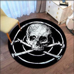 Skull Print Round Area Rug Non Slip Washable Rug For Living Room Bedroom