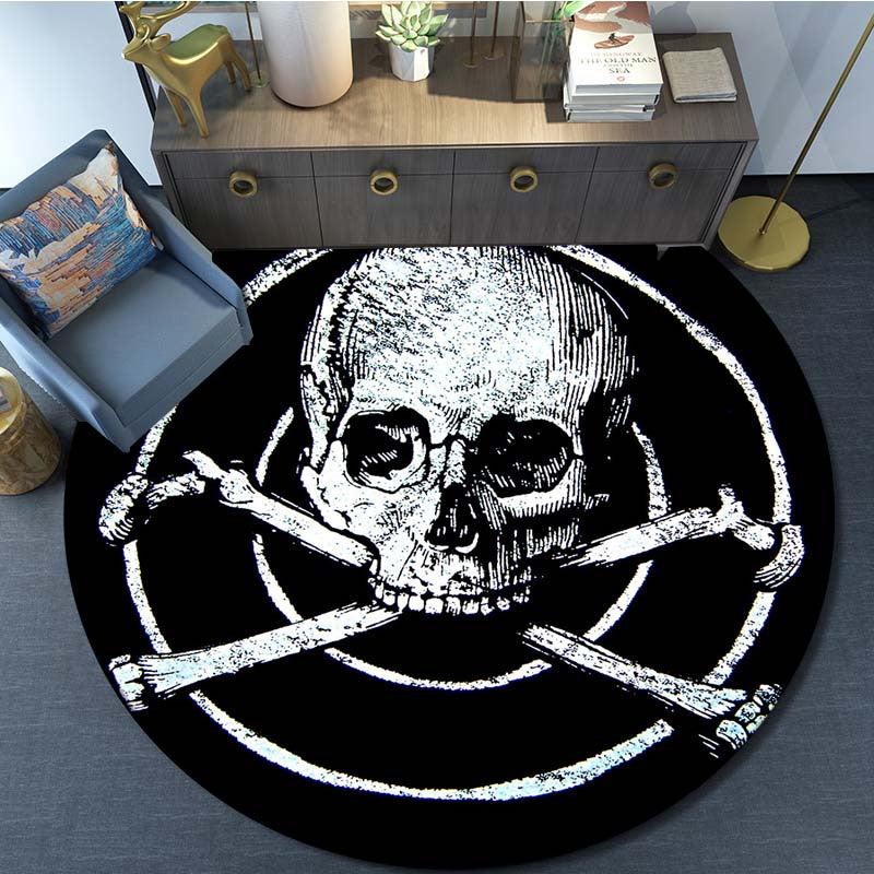 Skull Print Round Area Rug Non Slip Washable Rug For Living Room Bedroom